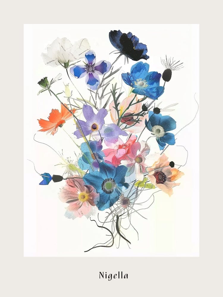 Nigella 2 Collage Flower Bouquet Poster