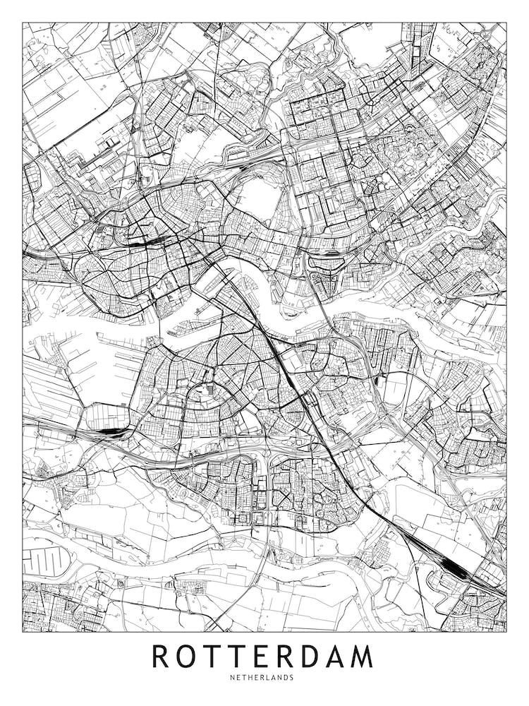 Rotterdam White Map Line