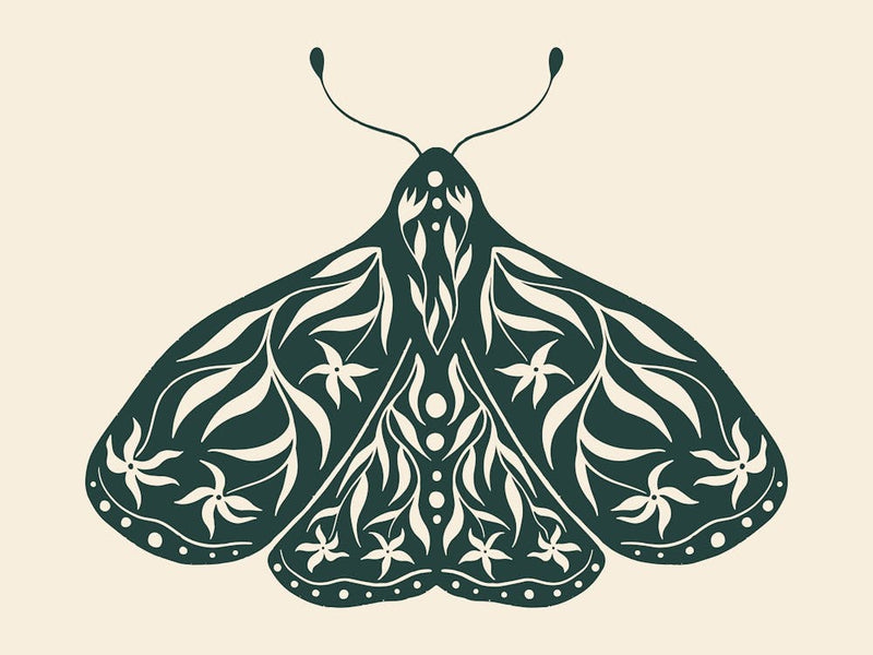 Folk Art Moth 01 - Midnight Green
