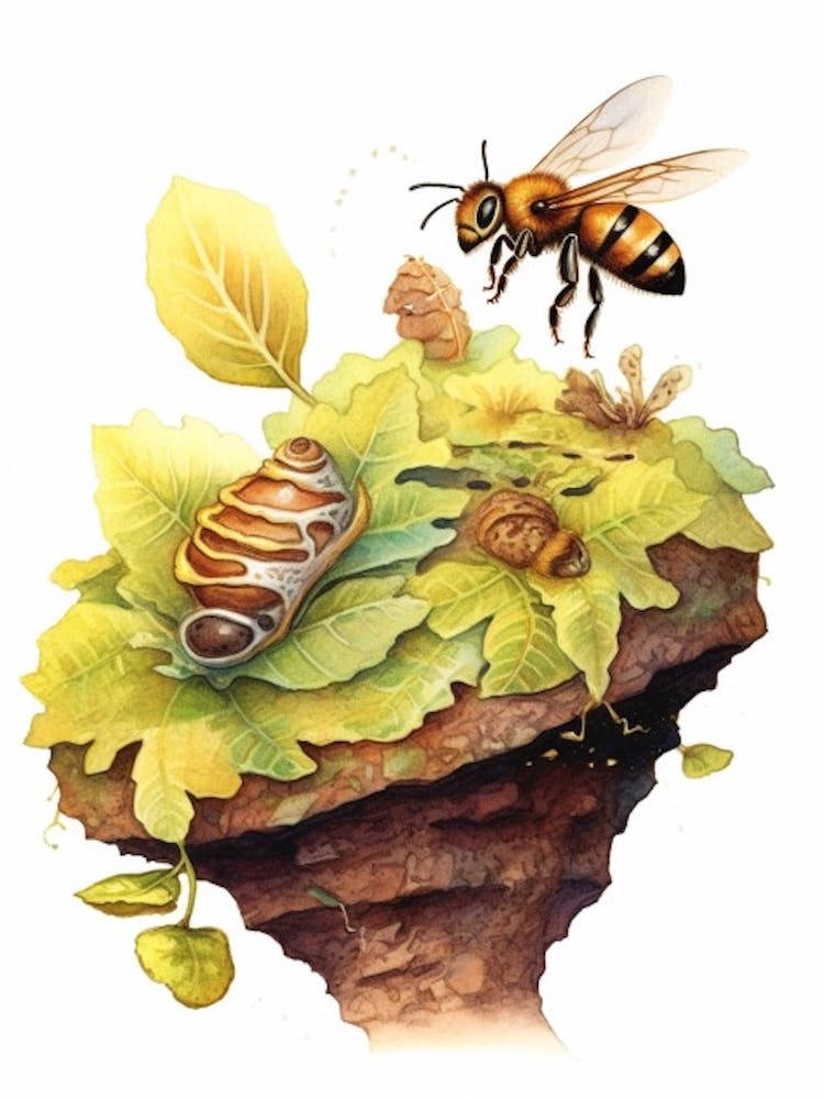Blattschneiderameise Biene Bienenstock Aquarell Illustration 2