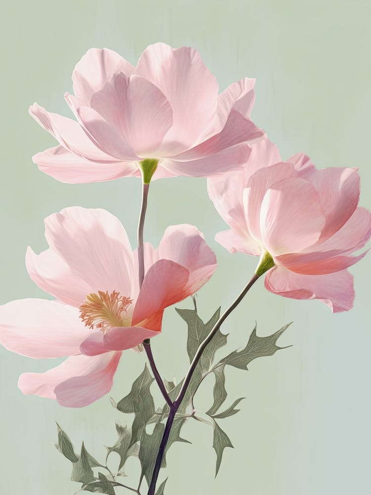 Magnolia Flowers Acrylic Painting In Pastel Colours 2