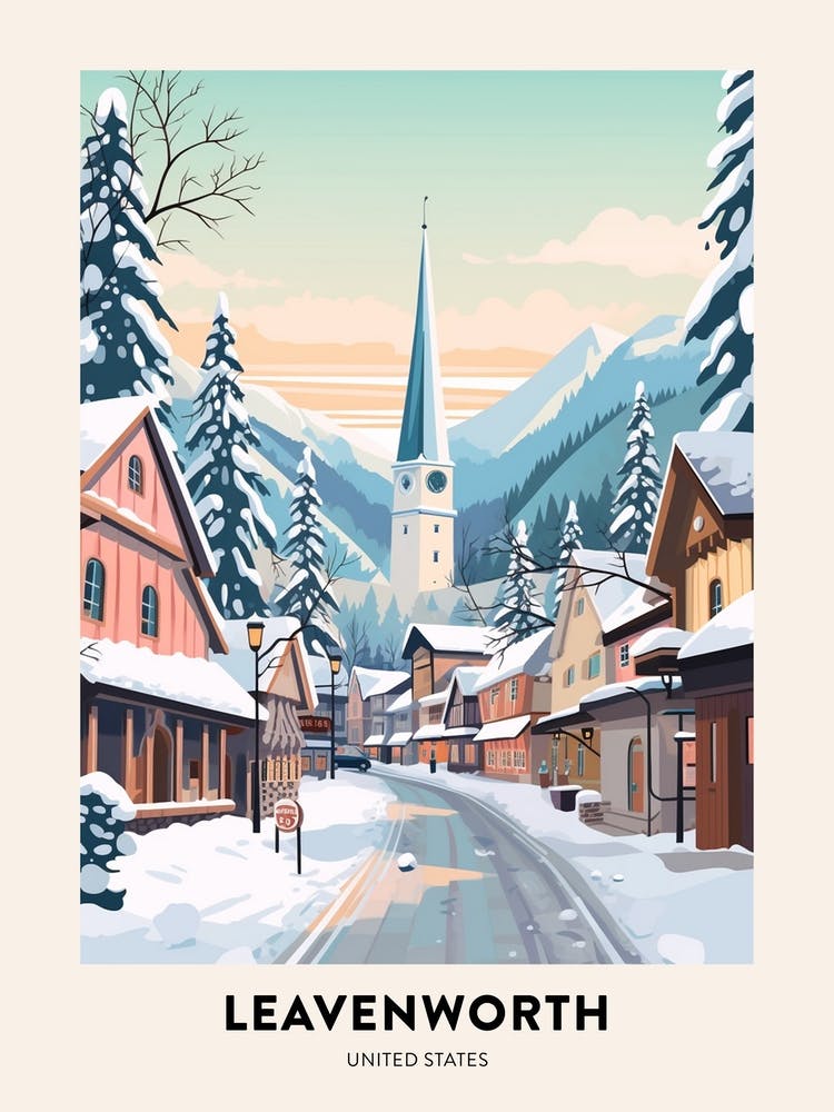 Vintage Winter Travel Poster Leavenworth Washington 4