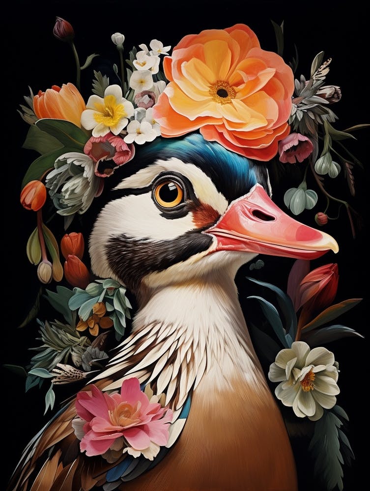 Bird With A Flower Crown Wood Duck