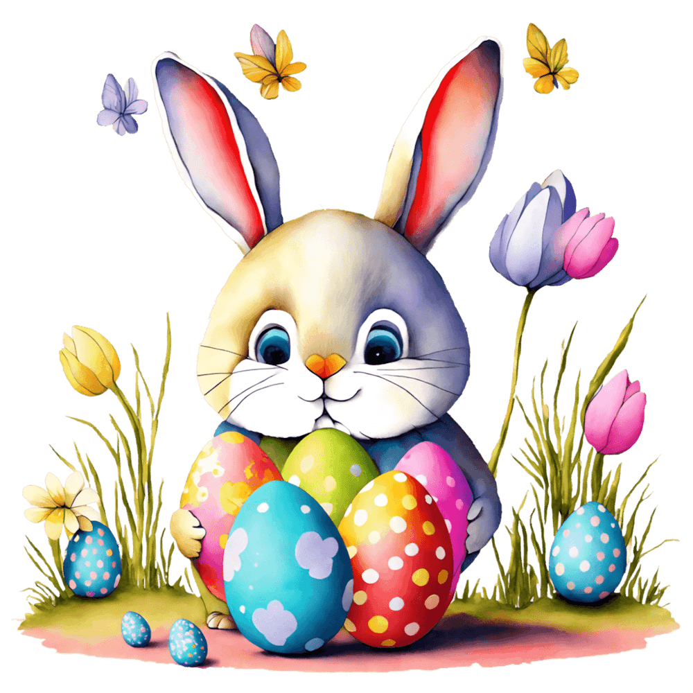 Easter Bunny Holding Colorful Eggs