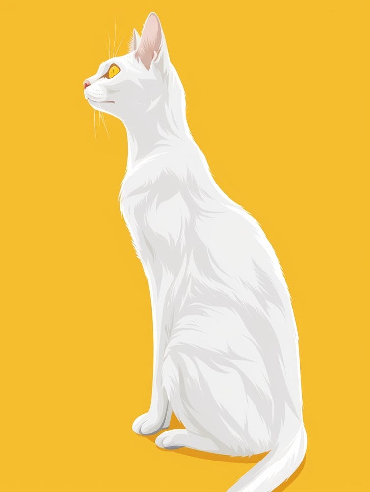 White Cat On Yellow Background