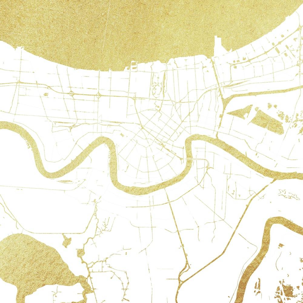 New Orleans Gold And White Street Map