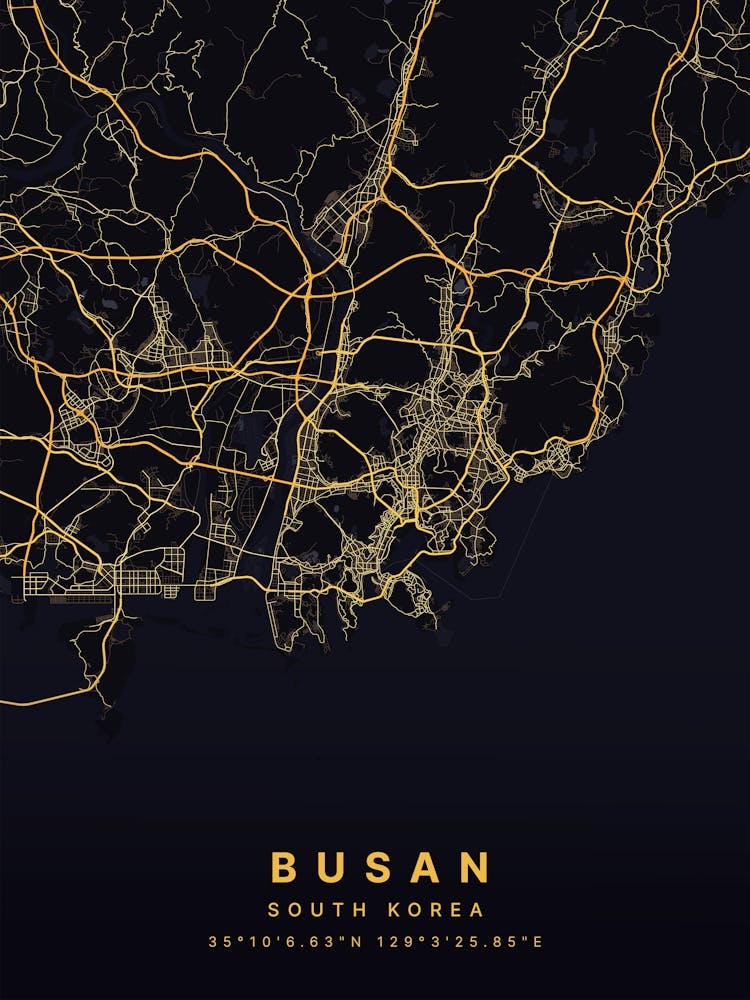 Busan South Korea Black And Gold Map