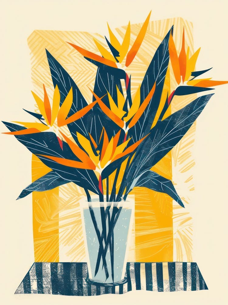 Bird Of Paradise Flowers On A Table Contemporary Illustration 3