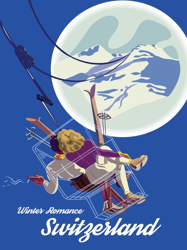 Winter Romance In Switzerland, Couple on a Ski Lift