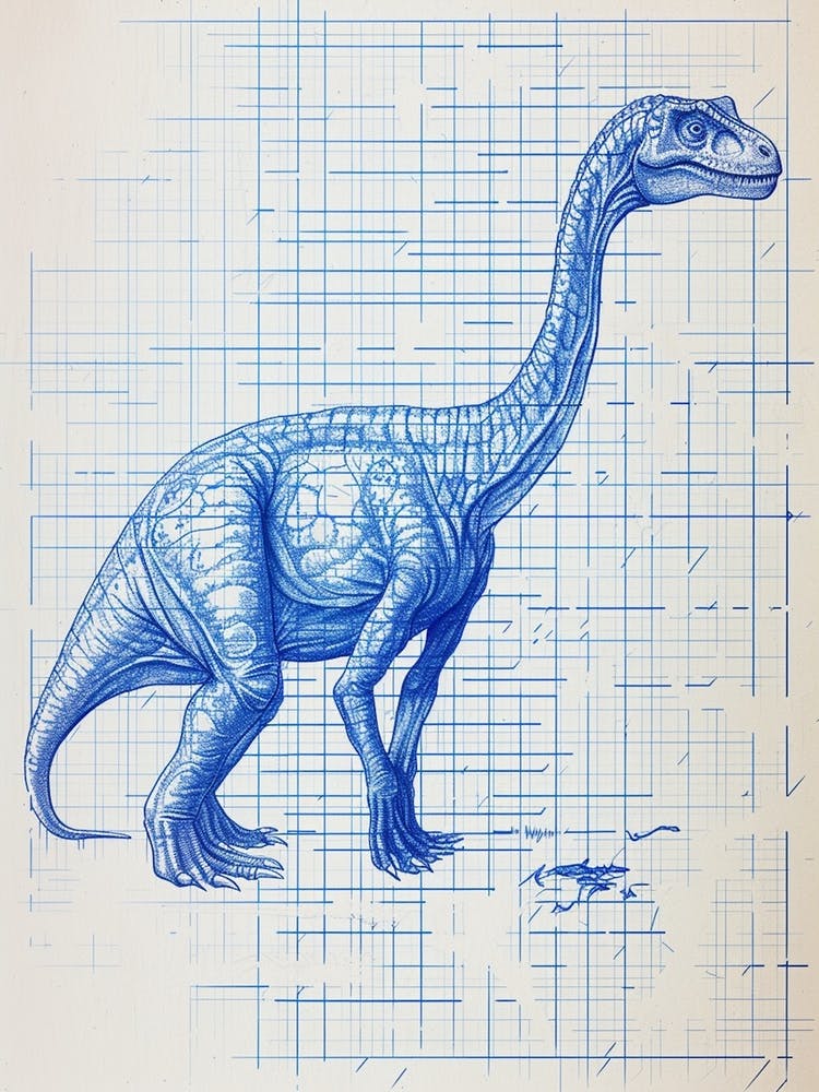 Edmontosaurus Dinosaur Blue Print Sketch 2