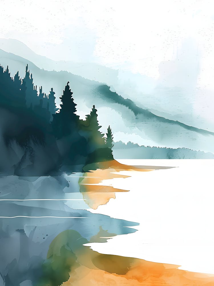 Watercolor Of A Lake
