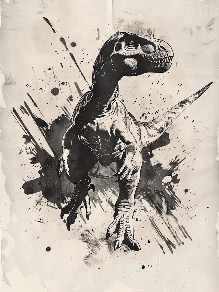 Black Dinosaur Paint Splash Detailed Illustration