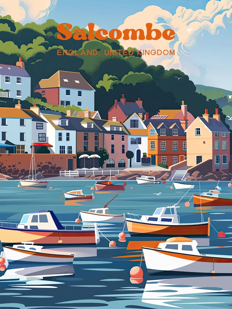 Salcombe England Sea Travel Illustration