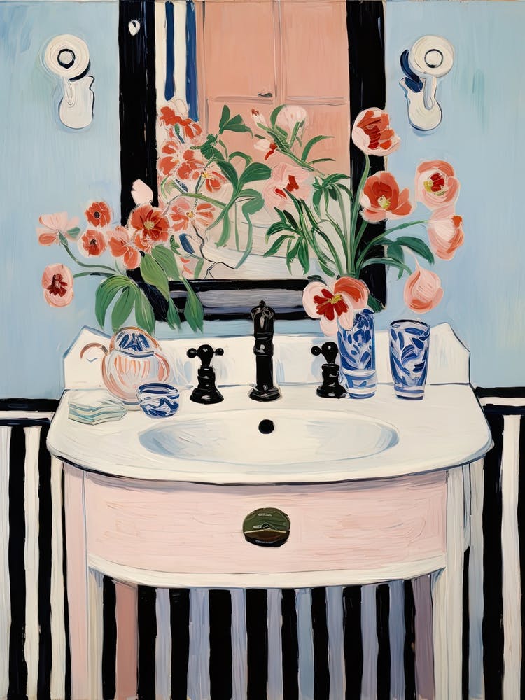 Bathroom Vanity Painting With A Anemone Bouquet 4