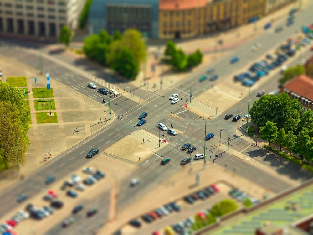 Aerial View Of Cars In A Road Junction In A Street Of Berlin City