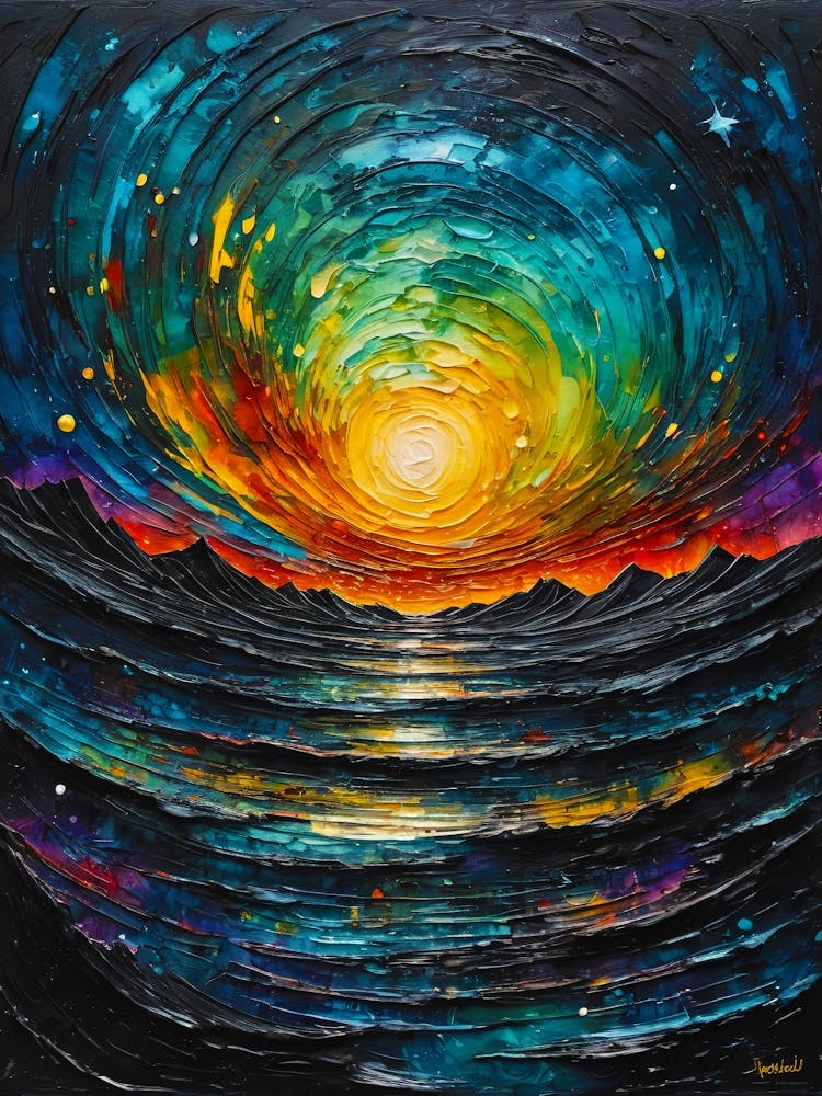 Sunset Over The Ocean Abstract Paint Vibrant colors