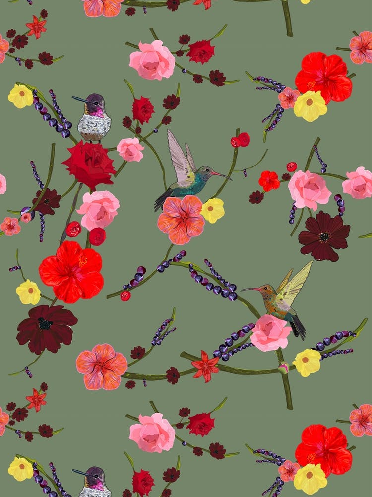 Birds With Hibiscus