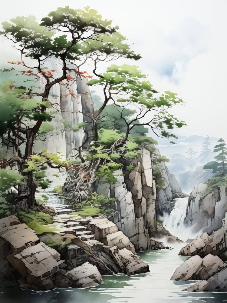 Akiyoshido Cave In Yamaguchi, Japanese Brush Painting, Ukiyo E, Minimal 3