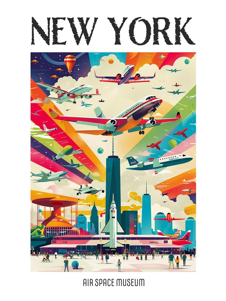 Air Space Museum New York Colourful Silkscreen Illustration 1 Poster