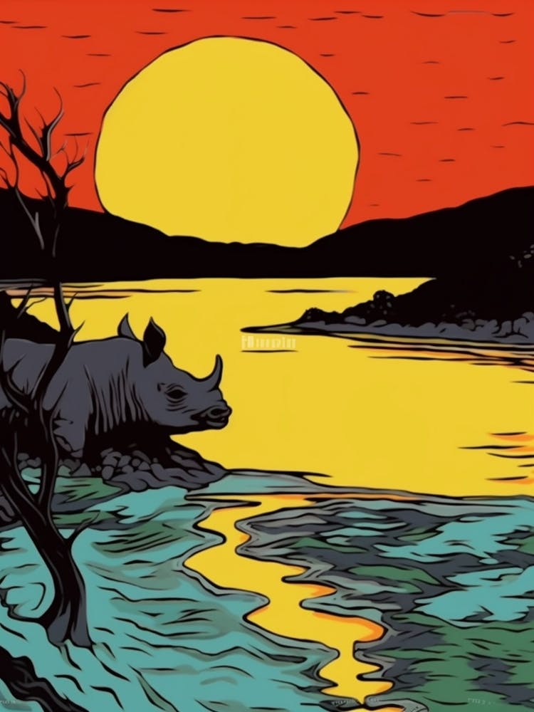 Linework Illustration With Rhino By The Sunset 2