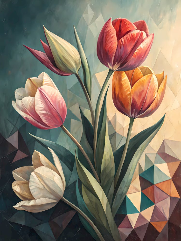 Ölgemälde-Stil Abstrakte Tulpen mit Geometrie