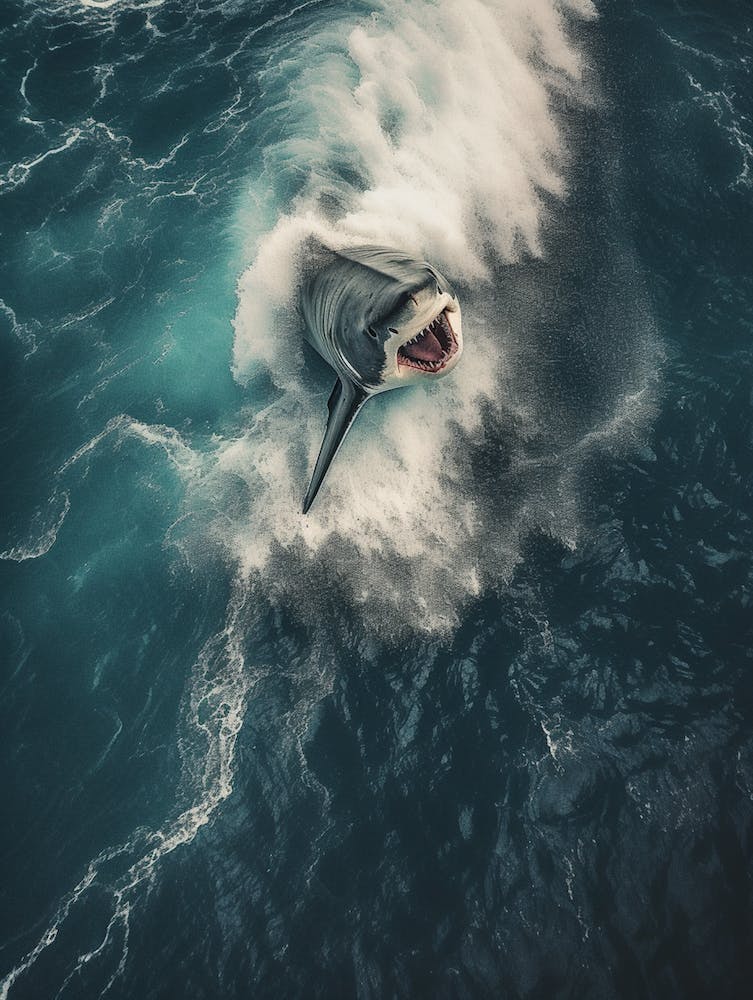 An Aerial View Of A Shark Swimming In A Large Wave 3