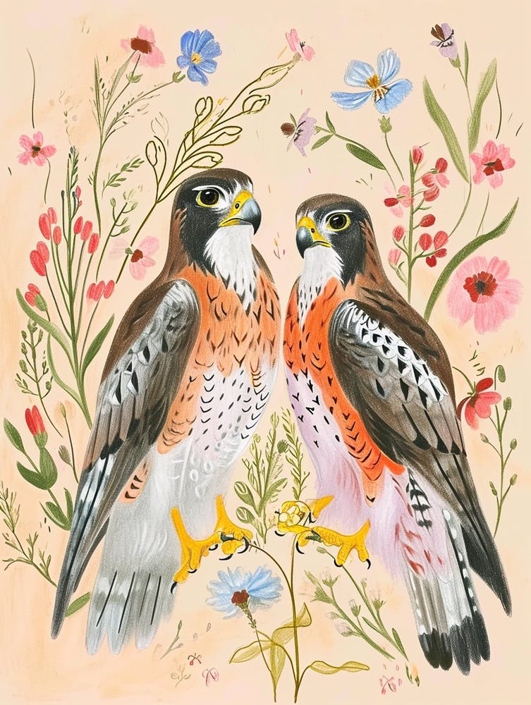 Folksy Floral Animal Drawing Falcon 4