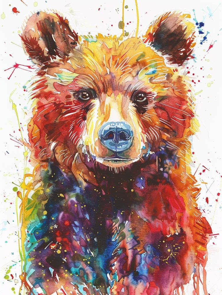 Brown Bear Colourful Watercolour 2