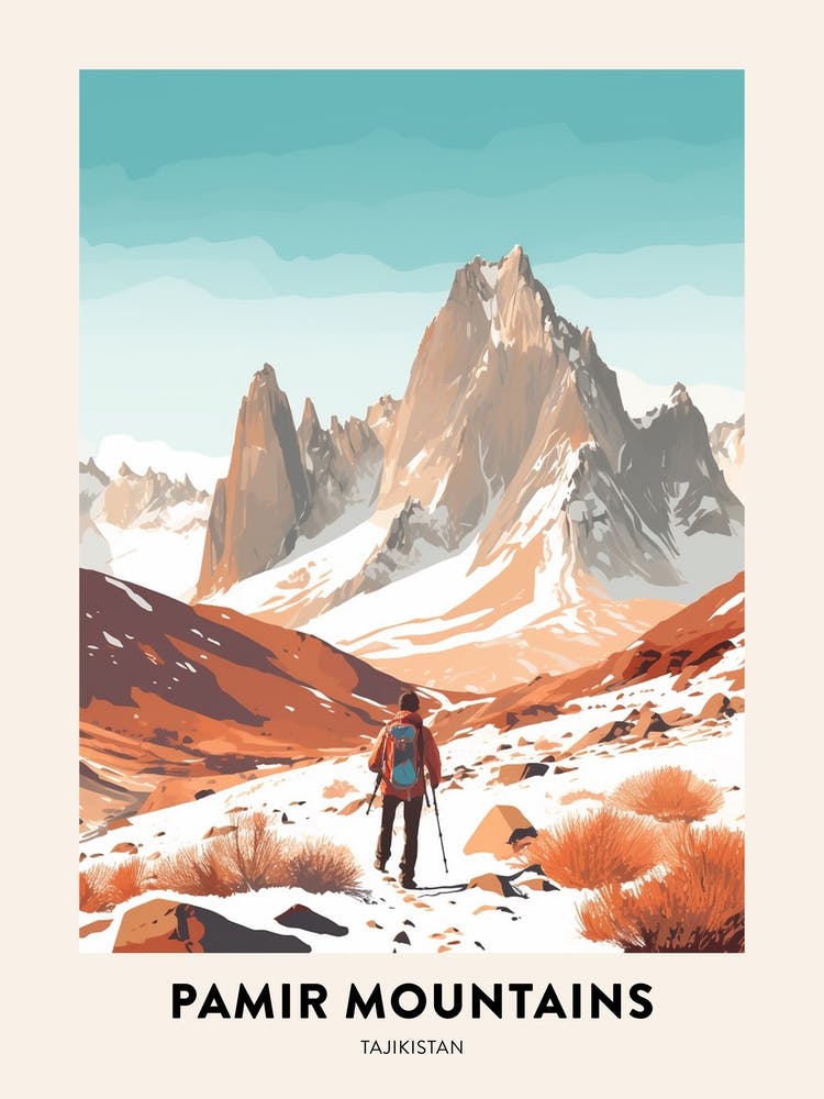 Vintage Winter-Reiseplakat Pamir Mountains Tadschikistan 4