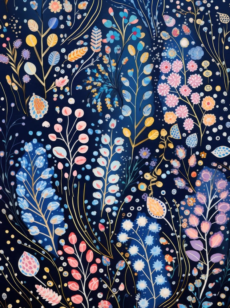 Florals On A Blue Background