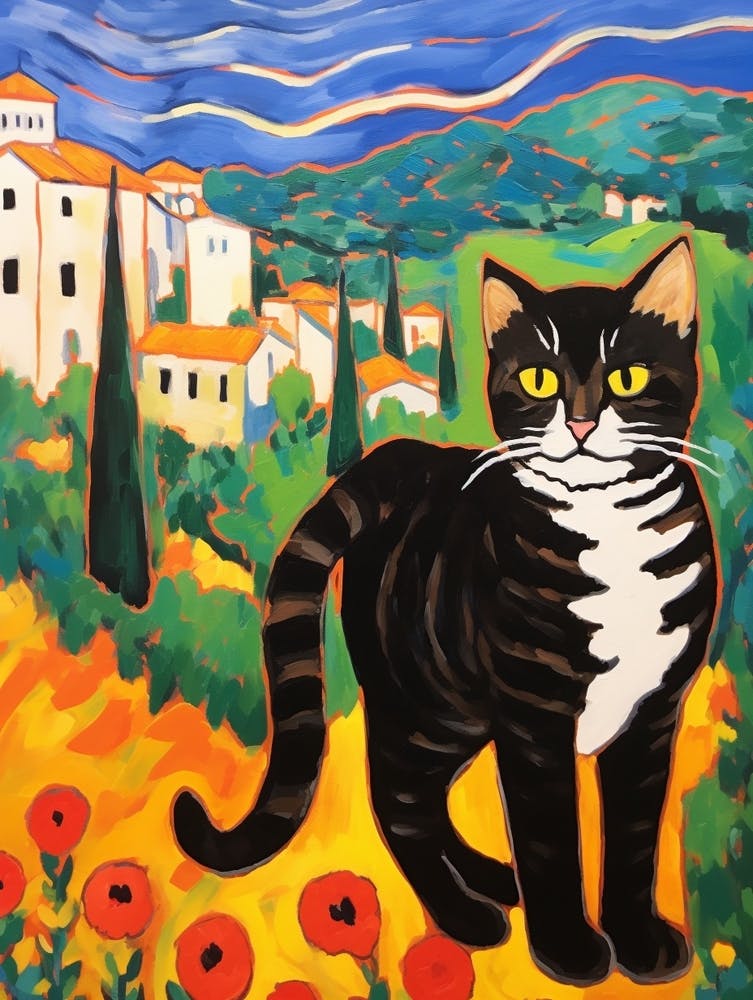 Painting Of A Cat In Pienza Italy 1