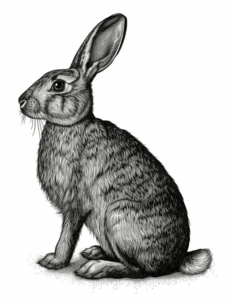 Illustration de lapin American Sable en gravure sur bois 2