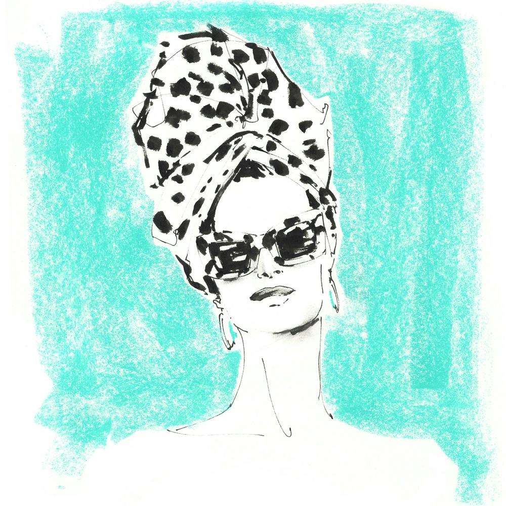 Printed Turban And Big Sunglasses Square