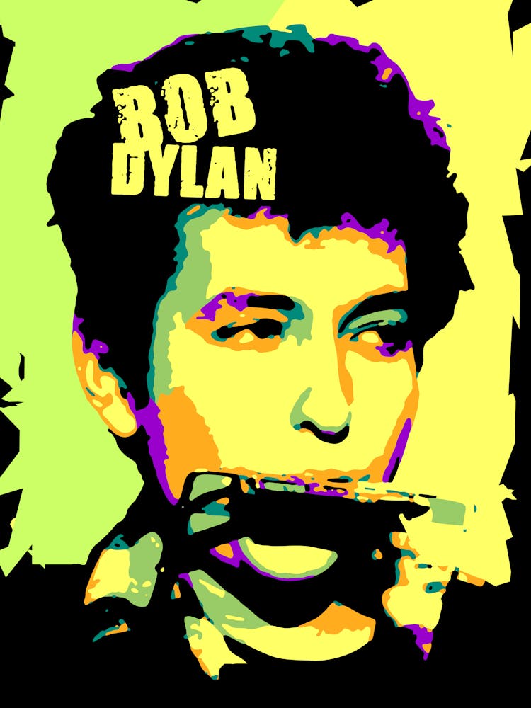 Bob Dylan American Singer in Colorful Pop Art Portrait