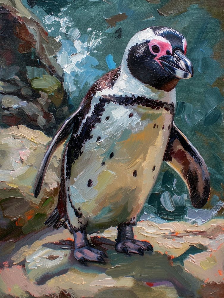 African Penguin Stewart Island Ulva Island Oil Painting 4