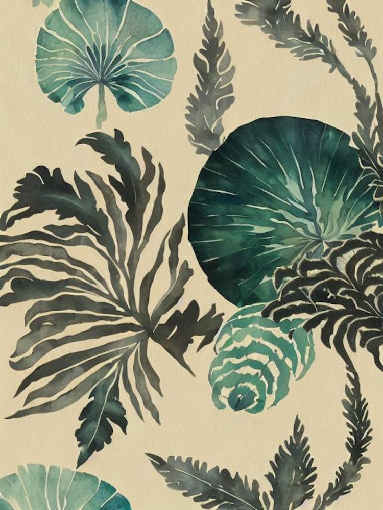 Seaweed Vintage Graphic Watercolour