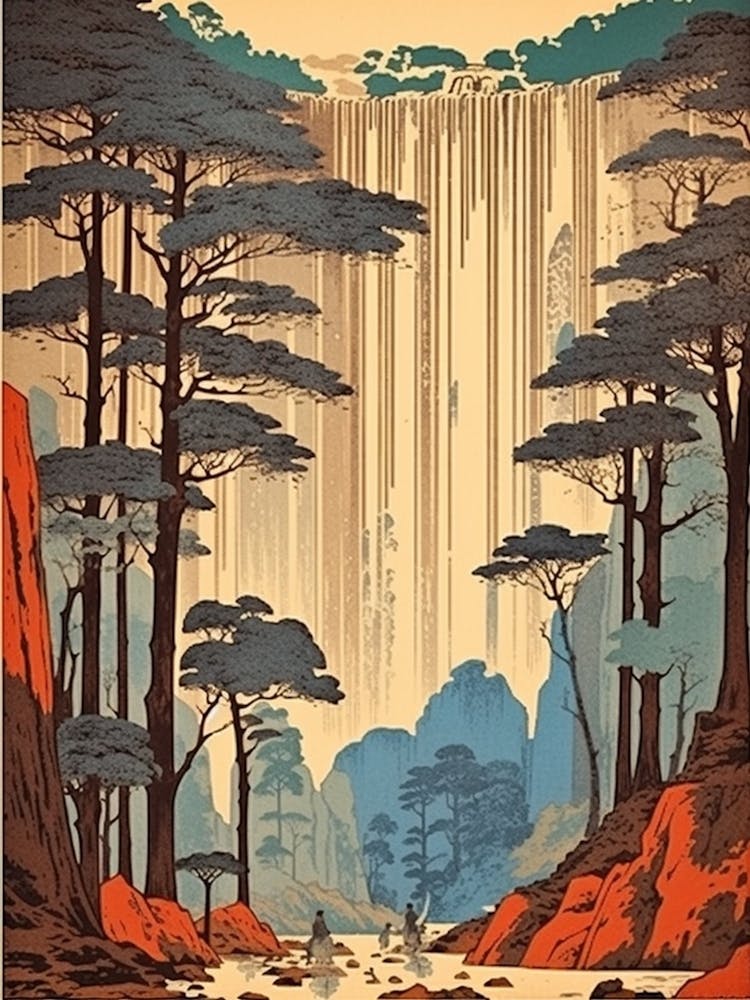 Shiraito Falls, Japan Vintage Travel Art 1