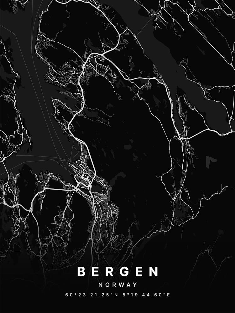 Bergen Norway Black Map