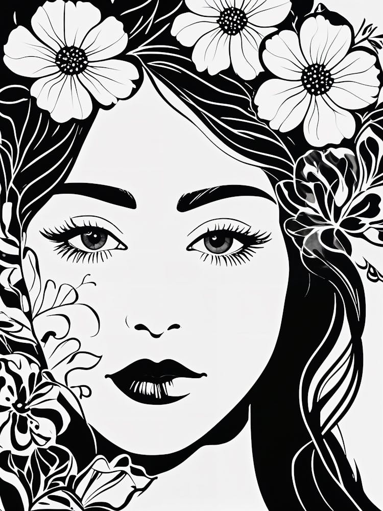 Black And White Floral Woman no3