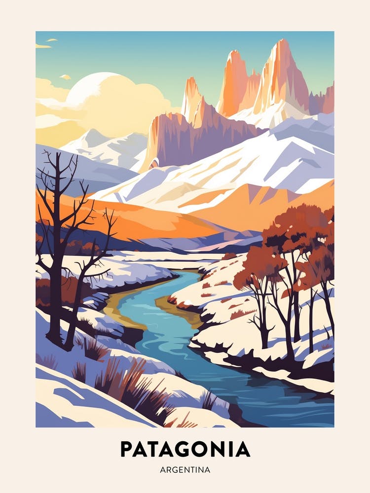 Vintage Winter Travel Poster Patagonia Argentina 1