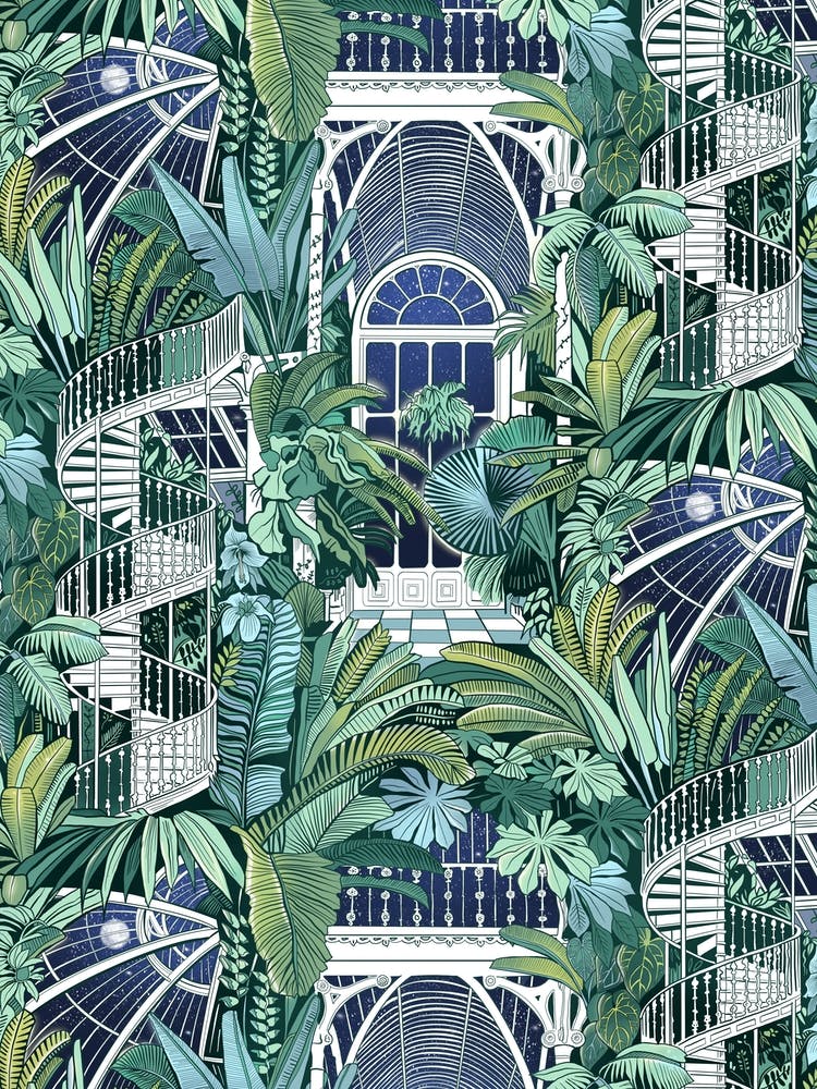 Palm House Night Botanical Pattern