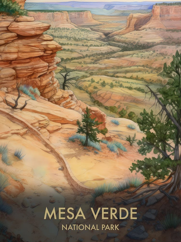Mesa Verde National Park Watercolour Vintage Travel Poster 4