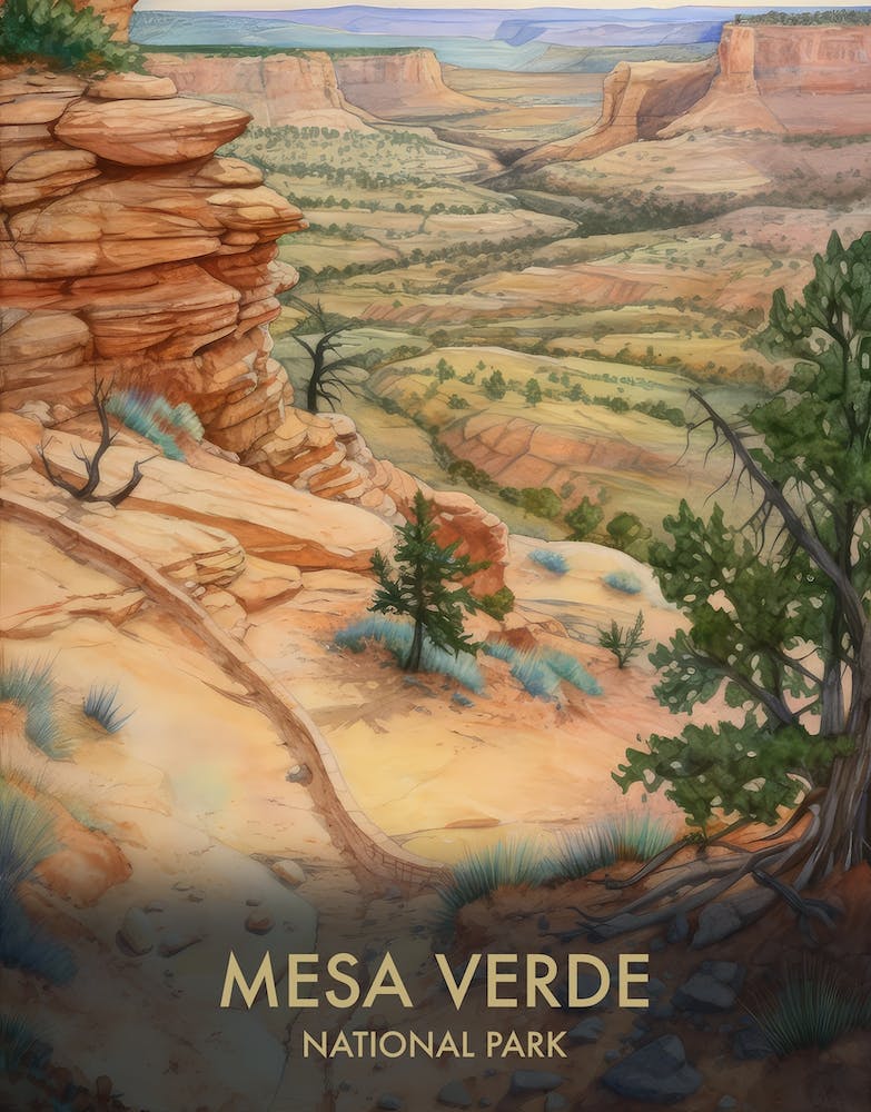 Mesa Verde National Park Watercolour Vintage Travel Poster 4