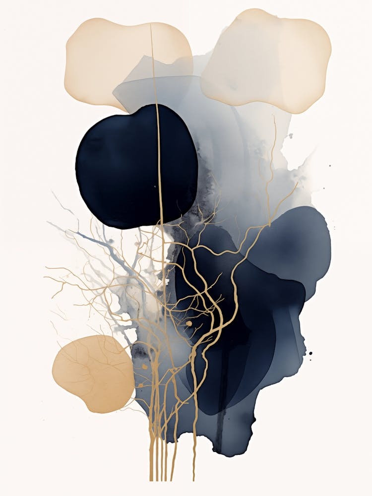 Black, Blue And Gold Abstract Painting 1