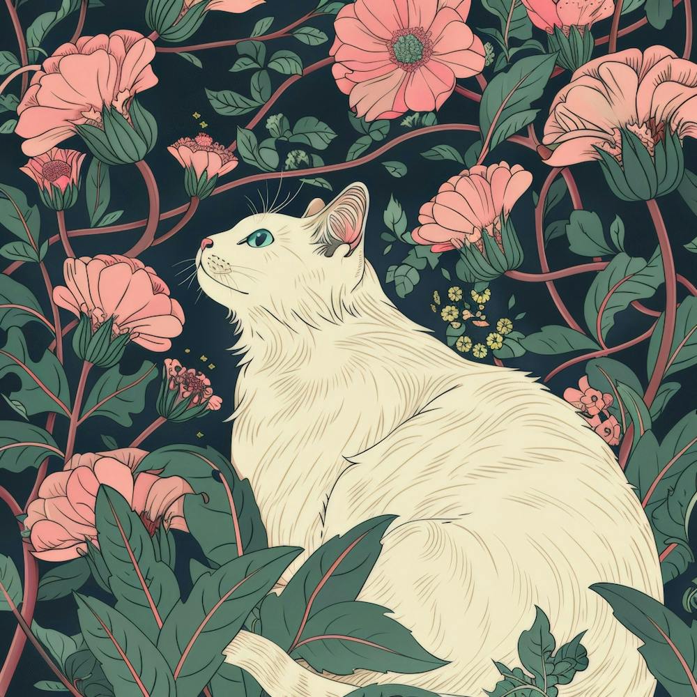 Weiße Katze in Blumen 5