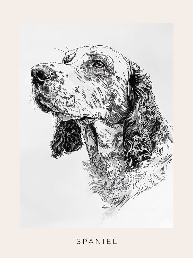 Spaniel Detailed Line Sketch 3 Poster