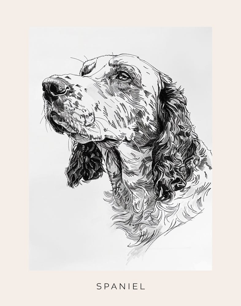 Spaniel Detailed Line Sketch 3 Poster
