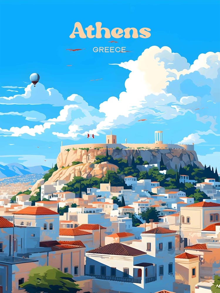 Athens Greece Travel Illustration Art