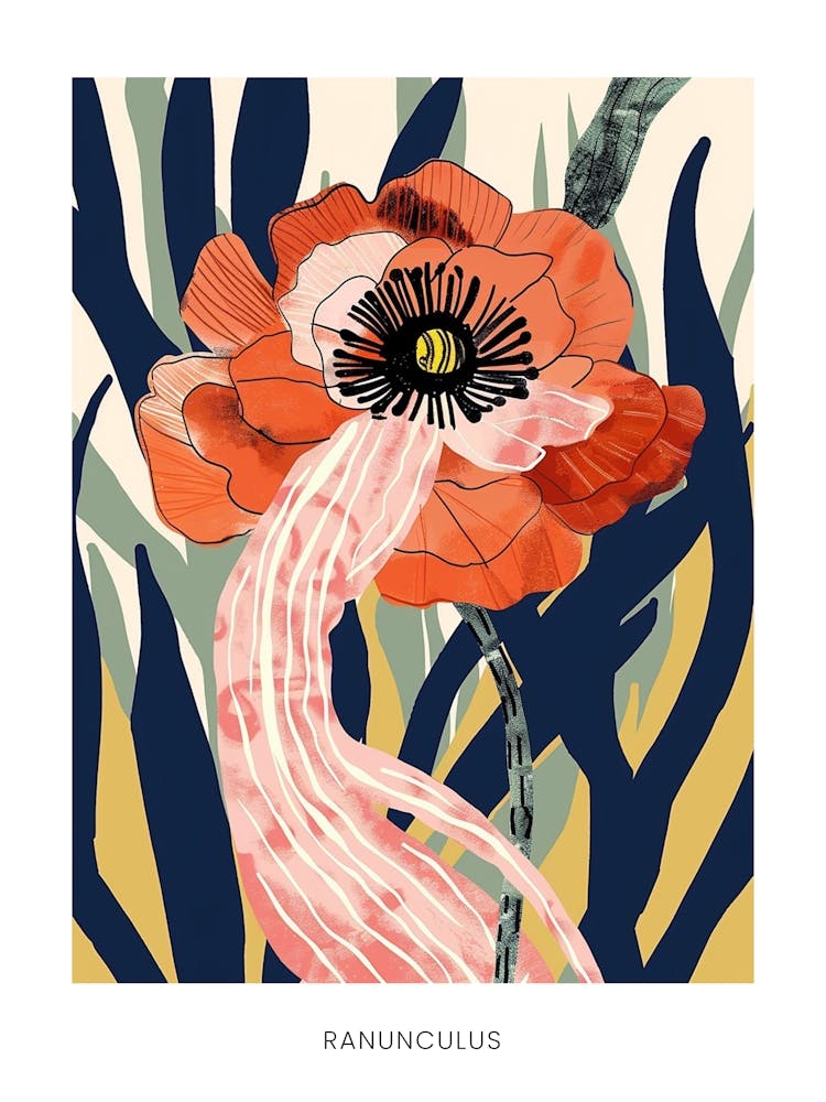Colourful Flower Illustration Poster Ranunculus 3