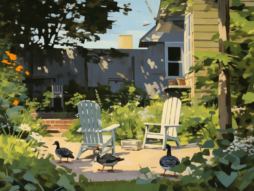 Backyard With Ducks - expressionism